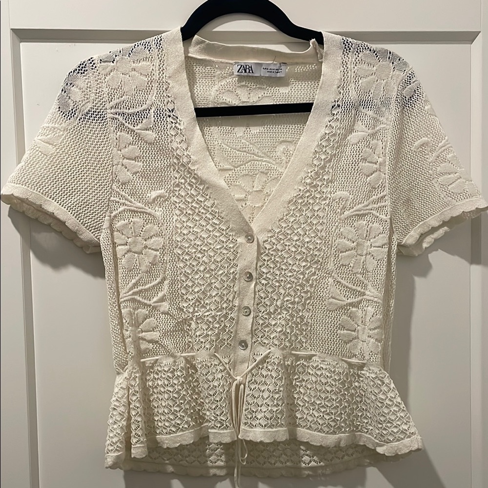NWOT Zara Cream Crochet Peplum Blouse